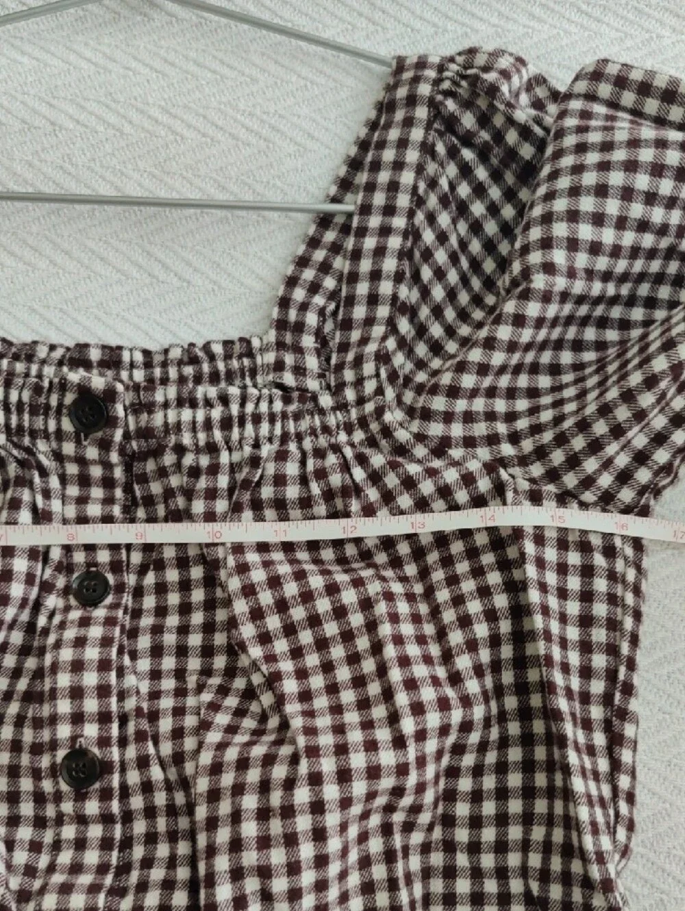 Madewell Brown Gingham Puff-Sleeve Crop Top Small